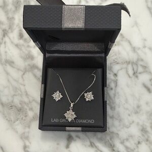 Elegant Sterling Silver Diamond Necklace and Earring Set